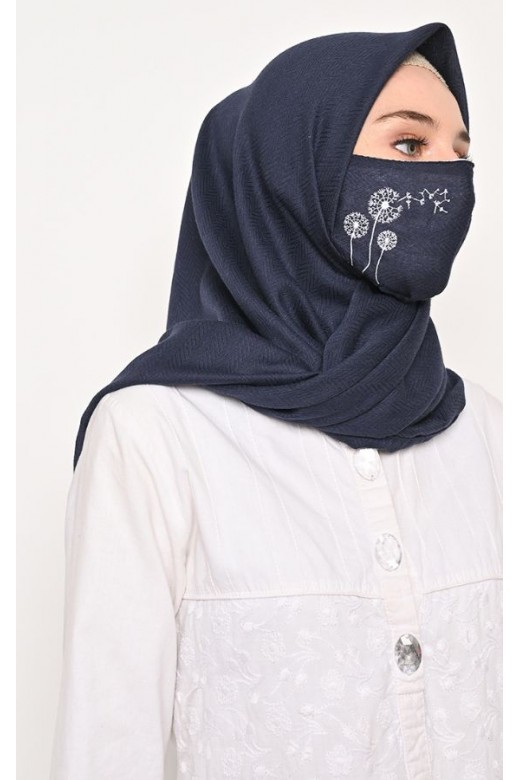 Hijab Segi 4 Voal Zaffron Dandelion Navy (Hijab Only)